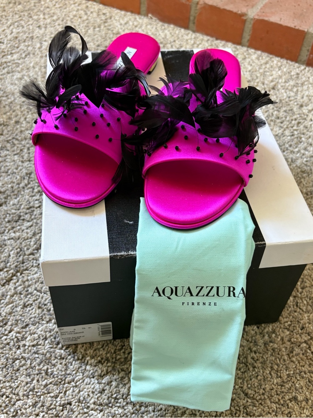 Aquazzura Hot Pink Feather Embellished Slide Mules